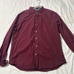 American Eagle Burgundy Polka Dot Dress Shirt